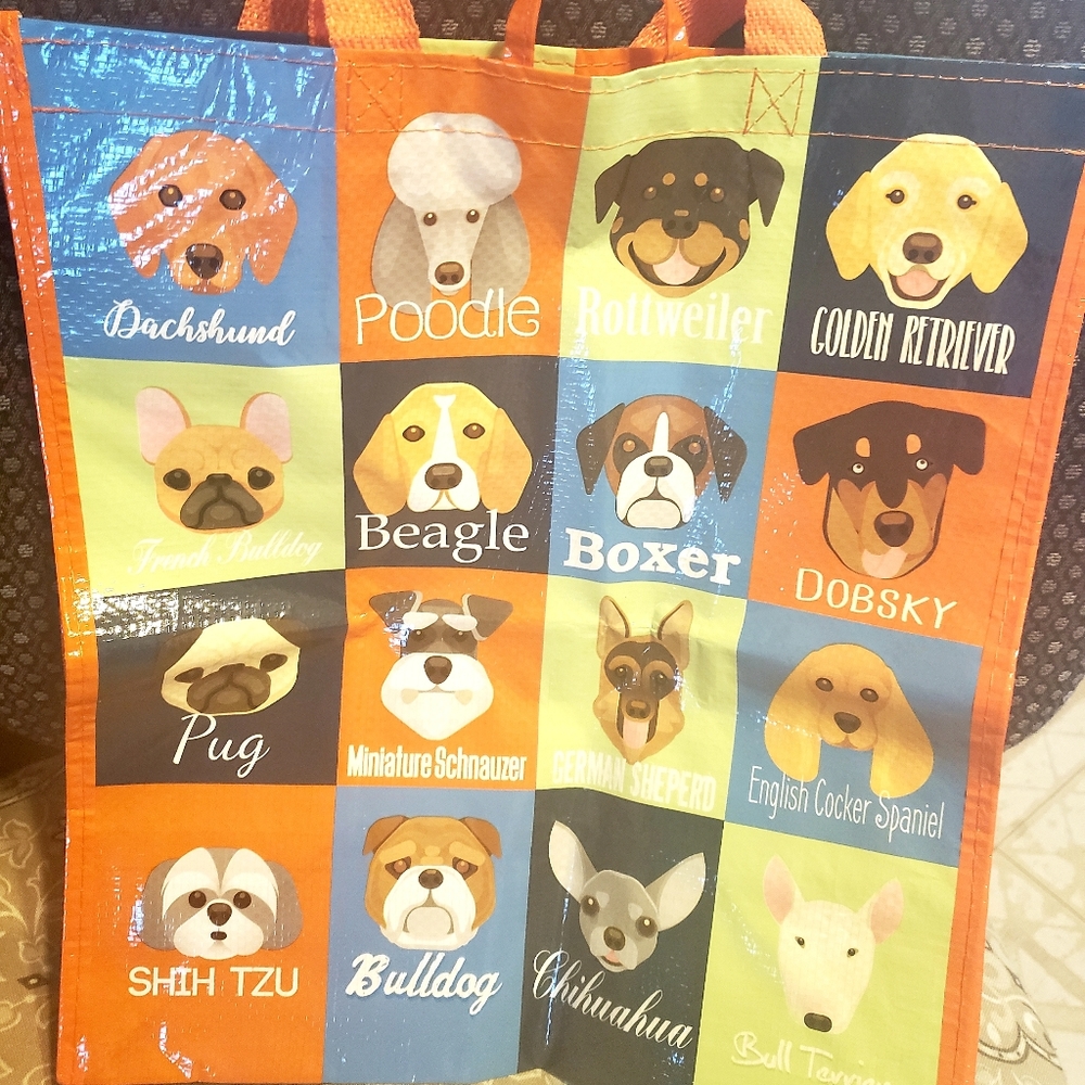 LARGE RECYCLABLE SHOPPING BAG with DOG PICS
